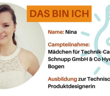 Man sieht den Steckbrief von Nina. Dort steht der Name, der Campname, und der Name der Ausbildung.