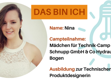 Man sieht den Steckbrief von Nina. Dort steht der Name, der Campname, und der Name der Ausbildung.